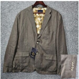 Mens Linen Blazer 44 M Coffee Brown Textured Camo Line Light Summer THELONIOUS C